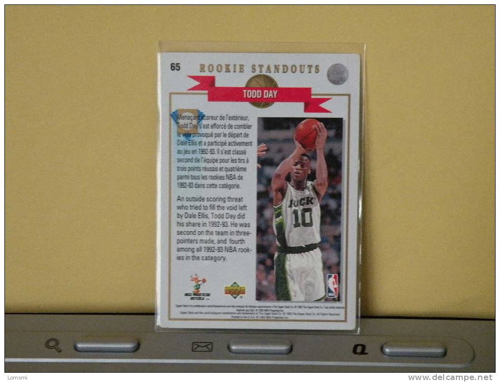 Carte  Basketball US 1992/93/94/95/96 - Todd DAY - N° 65  - 2 Scan - Milwaukee Bucks