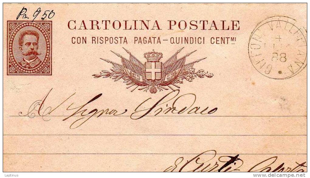 INTERO POSTALE CON RISPOSTA PAGATA 15 CENTESIMI ANNO 1888 - Stamped Stationery