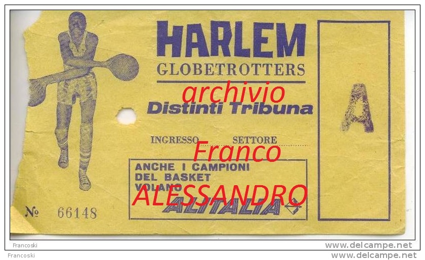 Catania-Stadio Cibali-1968-Ticket (billete, Biglietto, Kaartze) Basket Harlem Globetrotters-Pallacanestro- - Biglietti D'ingresso