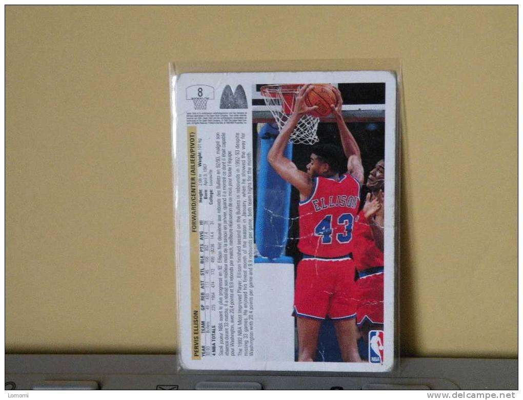 *Carte  Basketball US 1992/93/94/95/96 -  Bullets - Pervis Ellison - N° 8 - 2 Scan - Otros & Sin Clasificación