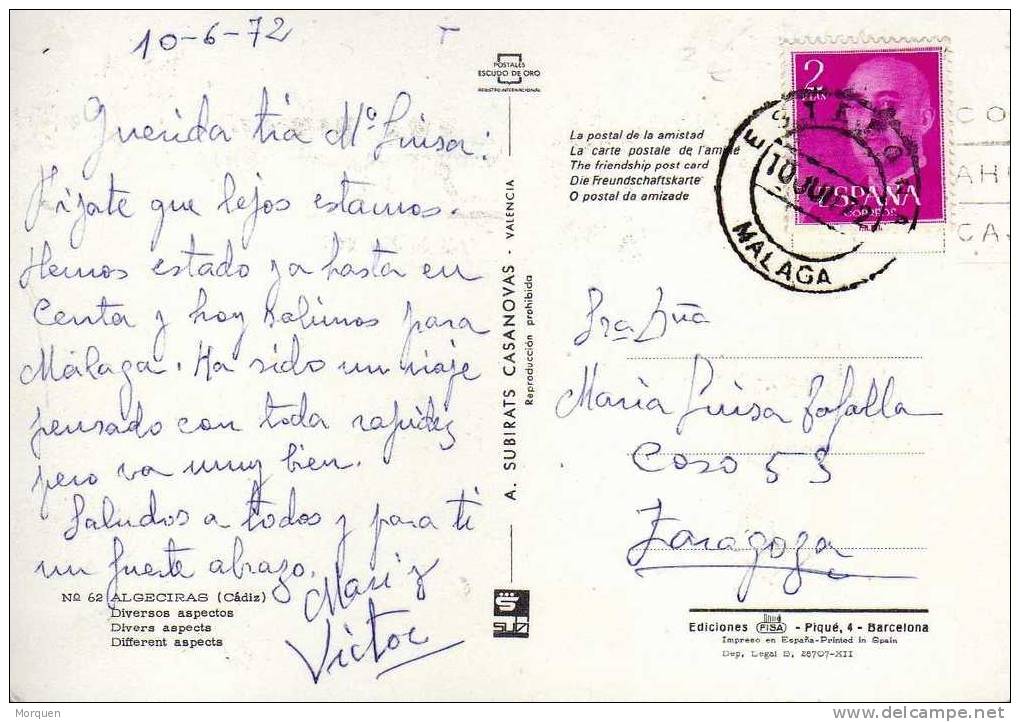 Postal Estepona (Malaga) 1972. Vistas Algeciras - Cartas & Documentos