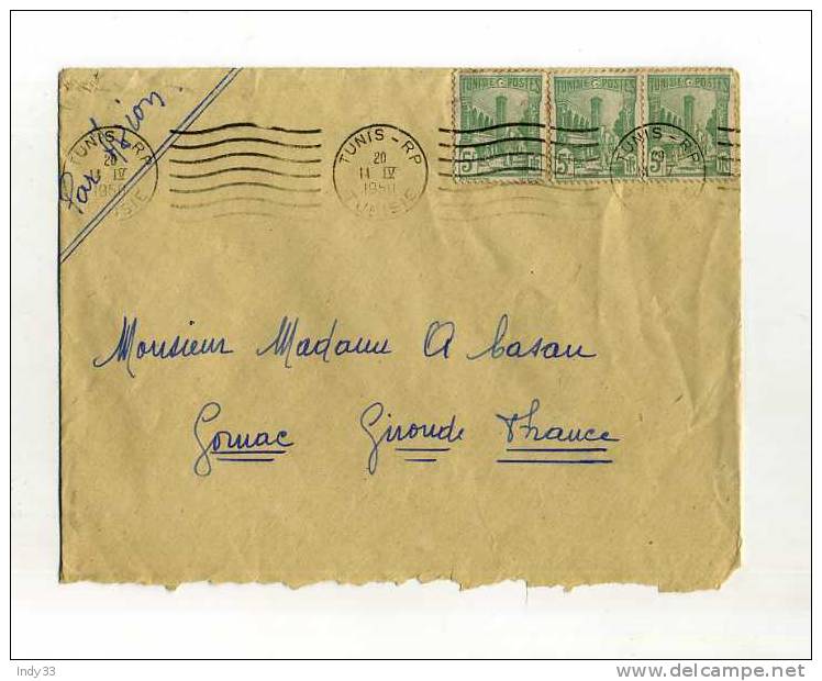 - TUNISIE 1930/55 . AFFRANCHISSEMENT COMPOSE SUR ENVELOPPE DE 1950 POUR LA FRANCE . - Lettres & Documents