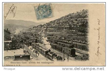 34 - BEDARIEUX GARE - Arrivée Des Vendangeurs - Catre Percurseur 1904 - Trés Animée - Bedarieux