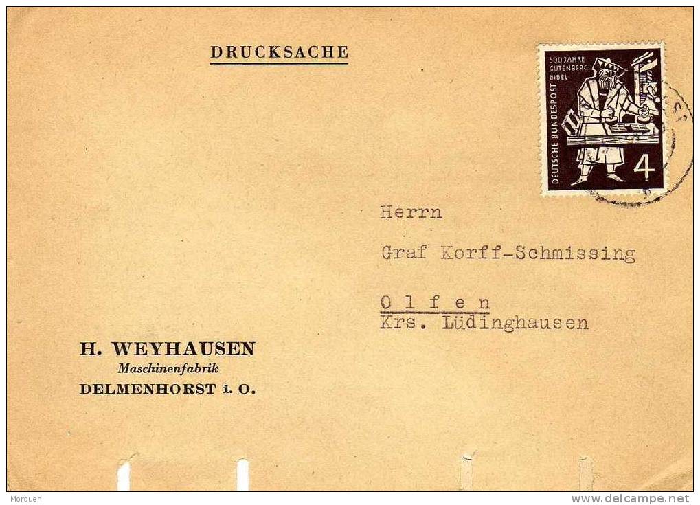 2421. Tarjeta Impresos Privado DELMENHORST 1954 (Alemania Federal) - Storia Postale