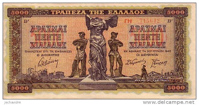 GRECE  5 000 Drachmes   Daté Du 20-06-1942   Pick 119     ***** QUALITE  XF ***** - Grèce