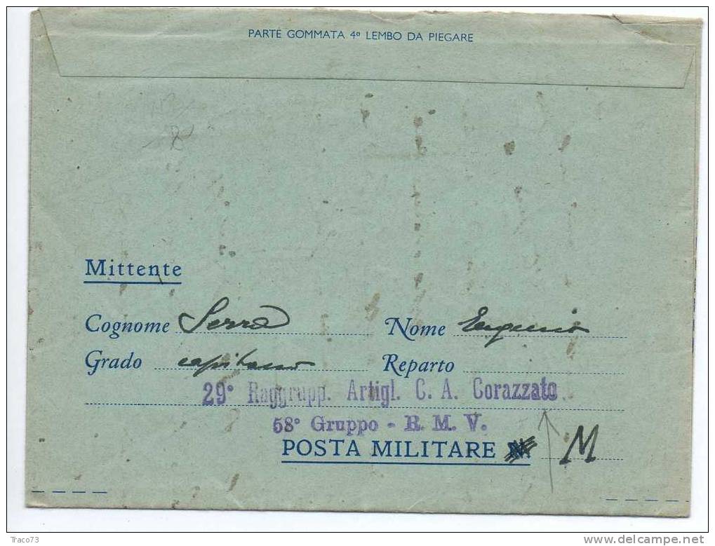 14.10.1941 - Biglietto Postale In Franchigia  -  29° Raggruppamento Artigl. C.A. Corazzato 58° Gruppo R.M.V. - Franchise
