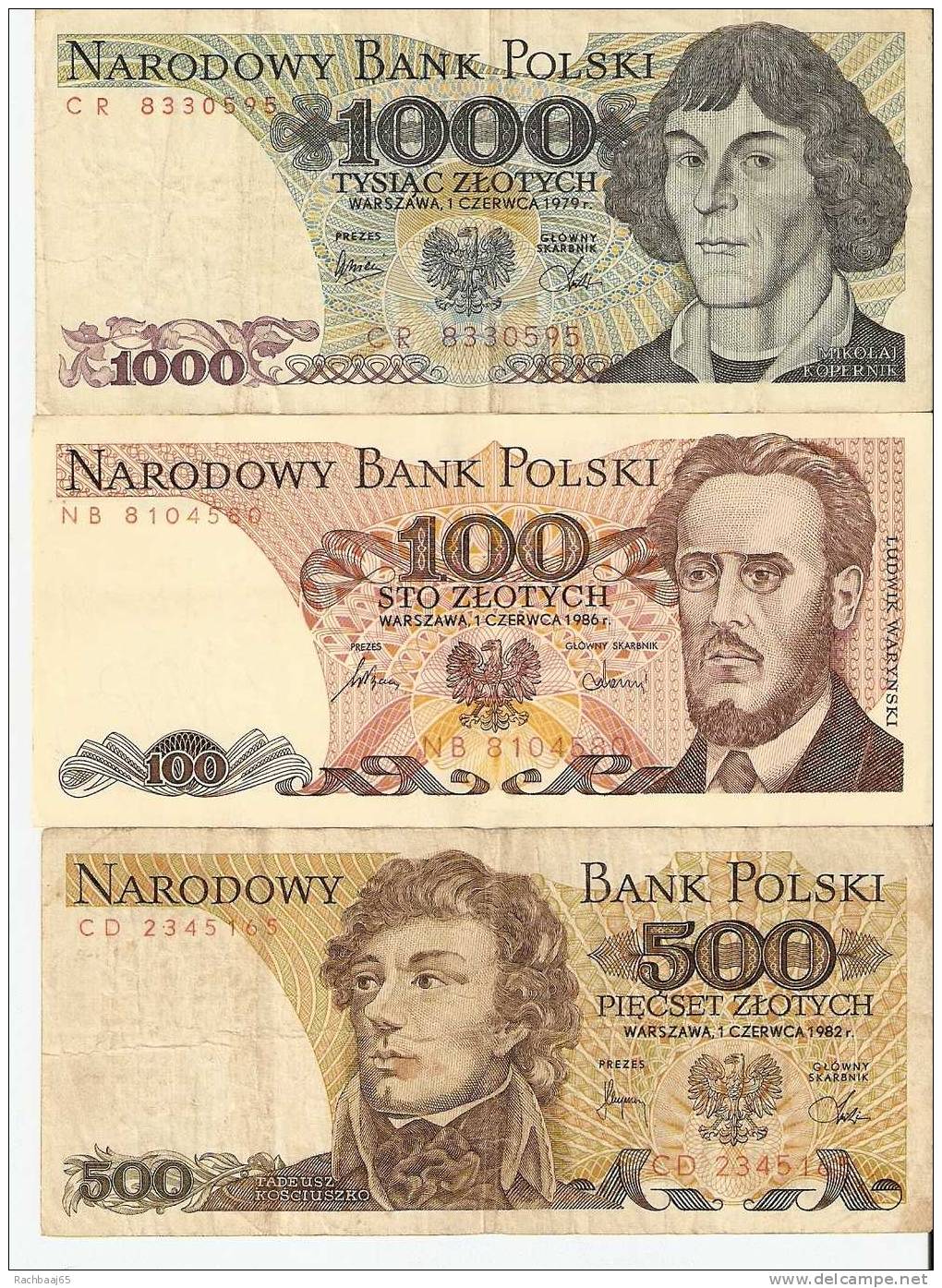 Pologne Lot De 3 BILLET 1000-500-100 ZEOTYCH 1979-1982-1986 Etat TTB++ - Polonia