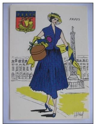 Cpsm Litho  Illustrateur BLASON Et COSTUME  Femme    PARIS    J. BEAF - Fashion