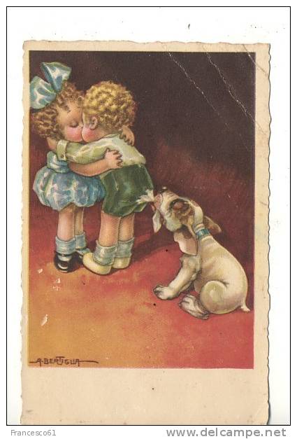 Illustratori BERTIGLIA Bimbi Bacio Cane Serie 2562-1 Viaggiata In Busta Formato Piccolo Pieghine - Bertiglia, A.