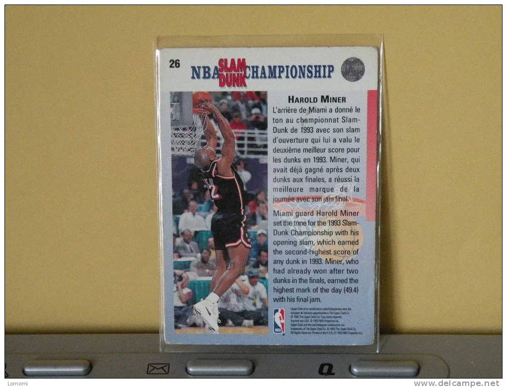 Carte  Basketball US 1992/93/94/95/96 - 1993 Slam Dunk Champion Harold Miner  - N° 26 - 2 Scan - Miami Heat