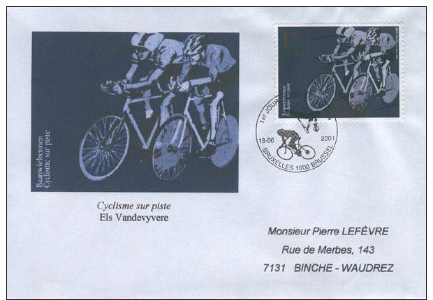 Enveloppe 2001 N° 3012 Avec FDC (1er Jour-1ste Dag ) - Cyclisme Sur Piste - 2001-2010