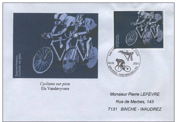 Enveloppe 2001 N° 3012 Avec FDC (1ste Dag-1er Jour ) - Cyclisme Sur Piste - 2001-2010