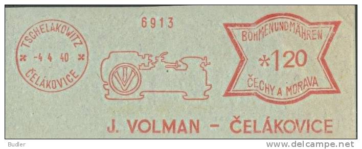 BÖHMEN U. MÄHREN:1940:Red Postal Metermark On Fragment:METAL,MACHINES,MACHINERY,DRAAIBANK,TOUR,LATHE, - Otros & Sin Clasificación