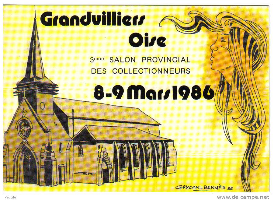 Carte Postale 60. Granvilliers  3ièm Bourse De Collectionneurs  1986 Dessin De J. Grycan Et S. Bernès  Trés Beau Plan - Grandvilliers