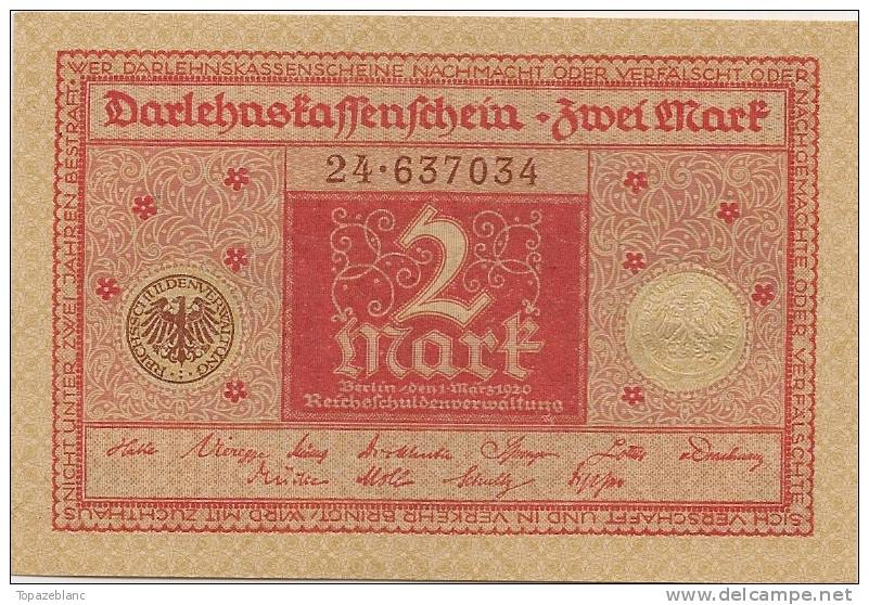 GERMANY - 2 MARK 1920 - UNC - Pick.65 - 2 Mark