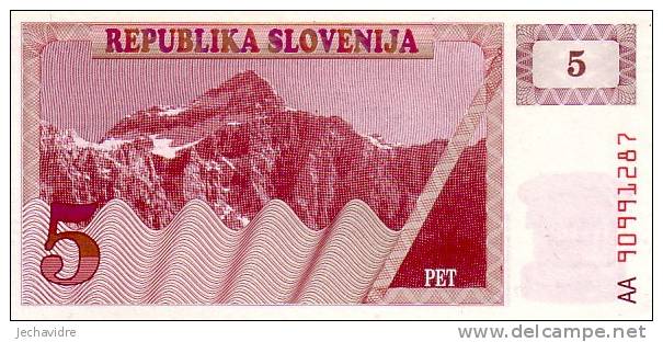 SLOVENIE  5 Tolarjev  Non Daté (1990)   Pick 3a     ***** BILLET  NEUF ***** - Slovenië