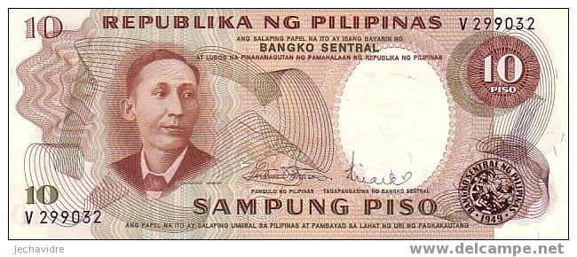 PHILIPPINES   10 Piso  Non Daté (1969)  Pick 144b  Signature 8    ***** BILLET  NEUF ***** - Philippines