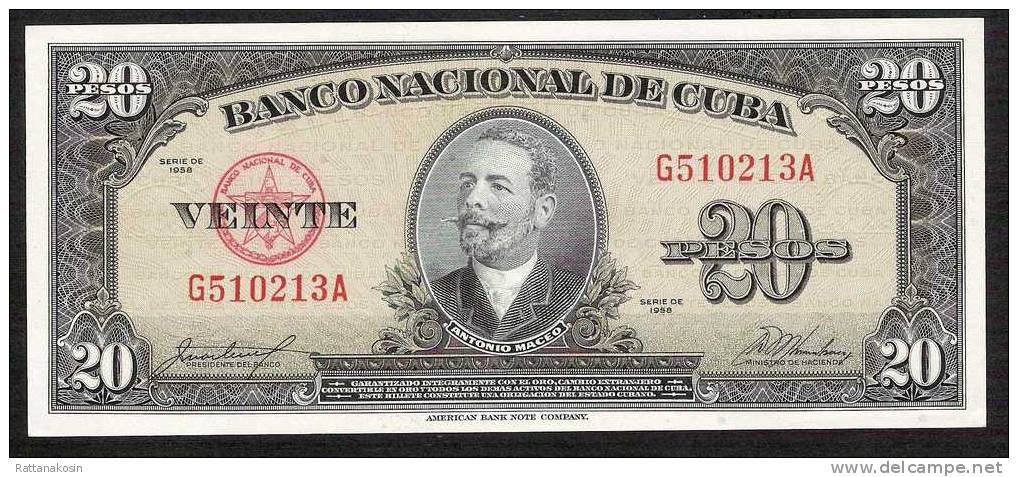 CUBA   P8Ob   20  PESOS   1958          AU++/UNC. - Cuba