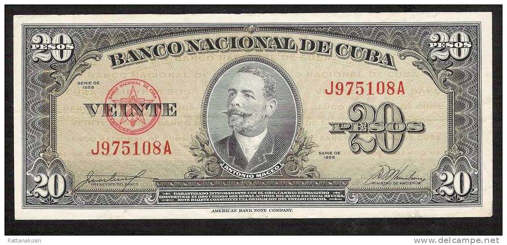 CUBA   P8Ob   20  PESOS   1958          VF+ - Cuba