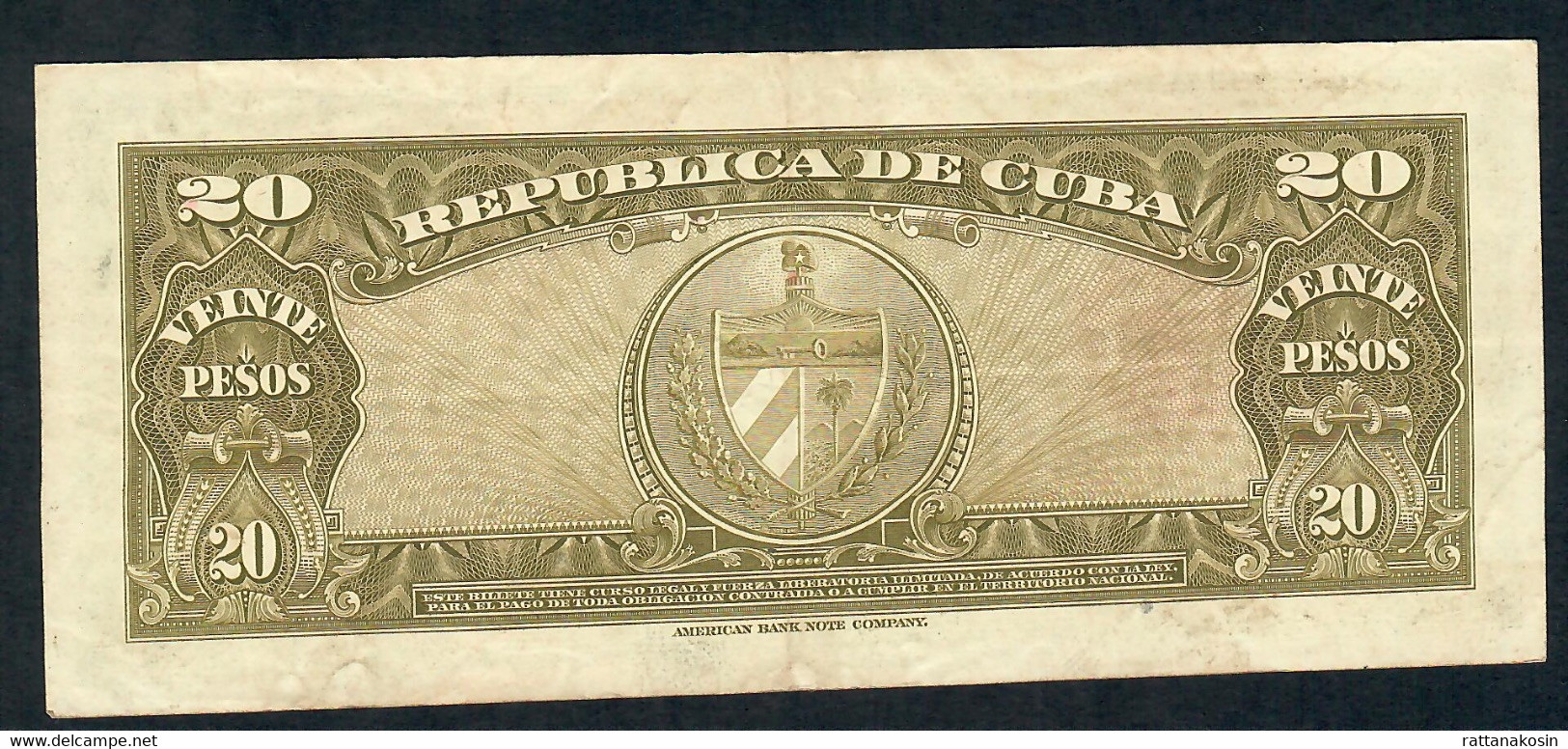 CUBA   P8Ob   20  PESOS   1958          VF+ - Cuba