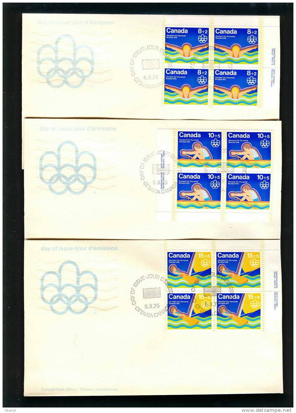 Canada Scott # B4 - B6 Inscription Block Of 4. FDC Olympics Water Sports Swimming Sailing Rowing - 1971-1980