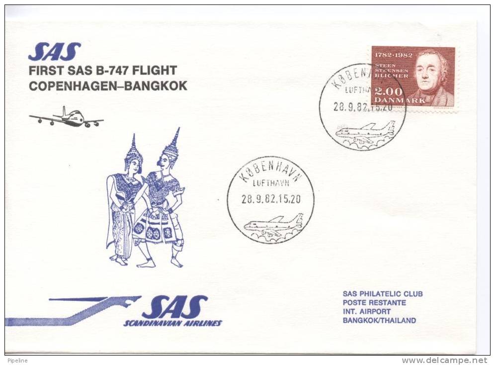 Denmark First SAS Flight B-747 Copenhagen - Bangkok 28-9-1982 - Storia Postale