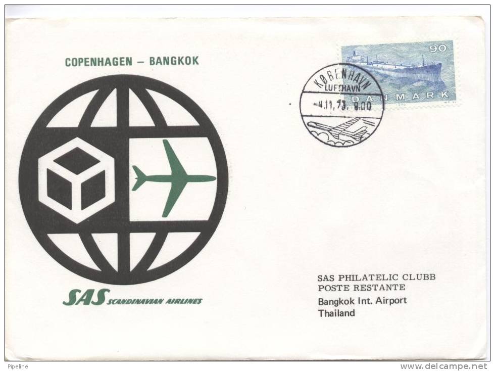 Denmark First SAS Flight Copenhagen - Bangkok 4-11-1973 - Covers & Documents