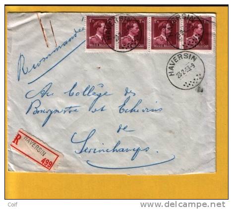 832 Op Aangetekende Brief Met Cirkelstempel HAVERSIN - 1936-1957 Offener Kragen