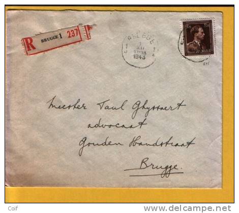 645 Op Aangetekende Brief Met Stempel BRUGGE (VK) - 1936-1957 Offener Kragen