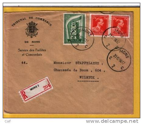 994+1006 Op Aangetekende Brief Met Stempel MONS (VK) - 1936-1957 Offener Kragen