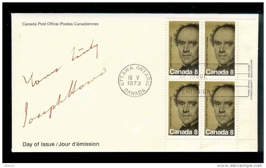 Canada  Scott # 616 Lower Right Inscription Block Of 4. FDC - 1971-1980