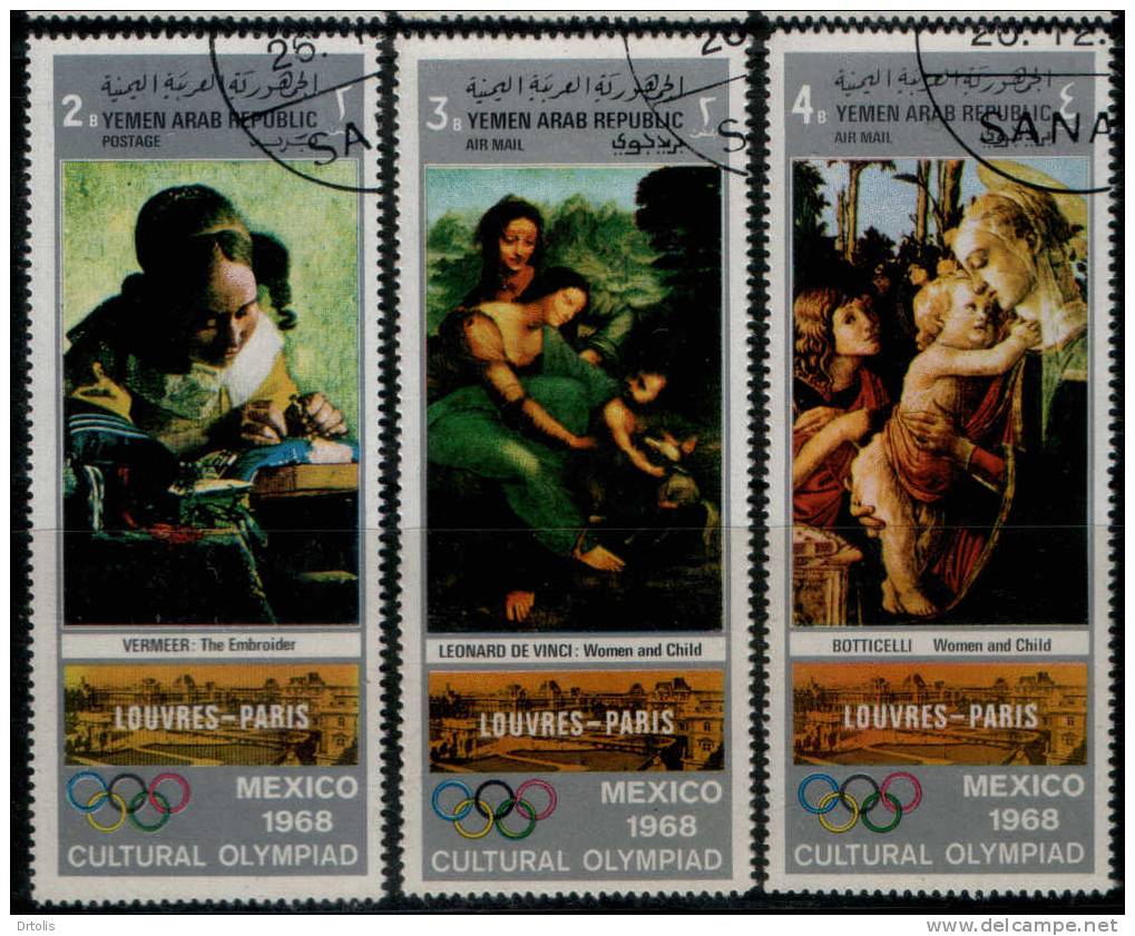 YEMEN / MEXICO 68 / CULTURAL OLYMPIAD / PAINTING / MUSEUMES / LOUVRES - PARIS / 6 VFU STAMPS / 3 SCANS . - Ete 1968: Mexico