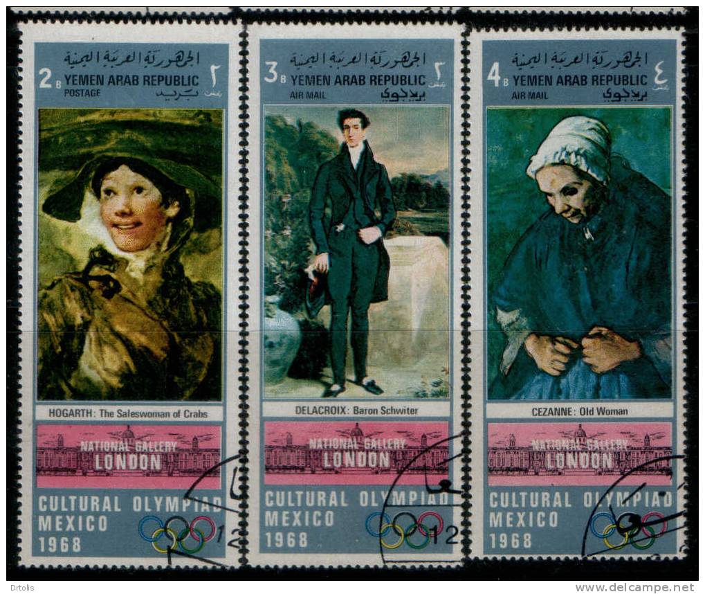 YEMEN / MEXICO 68 / CULTURAL OLYMPIAD / PAINTING / MUSEUMES / LONDON : NATIONAL GALLERY / 6 VFU STAMPS / 3 SCANS . - Zomer 1968: Mexico-City