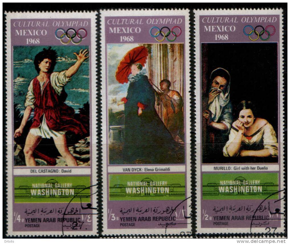 YEMEN / MEXICO 68 / CULTURAL OLYMPIAD / PAINTING / MUSEUMES / WASHINGTON : NATIONAL GALLERY / 6 VFU STAMPS / 3 SCANS . - Sommer 1968: Mexico