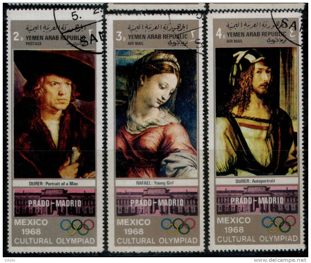 YEMEN / MEXICO 68 / CULTURAL OLYMPIAD / PAINTING / MUSEUMES / PRADO : MADRID / 6 VFU STAMPS / 3 SCANS . - Sommer 1968: Mexico