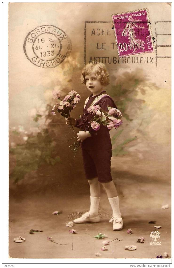 CPA FANTAISIE ENFANT FLEURS CACHET TIMBRE ANTITUBERCULEUX - Autres & Non Classés