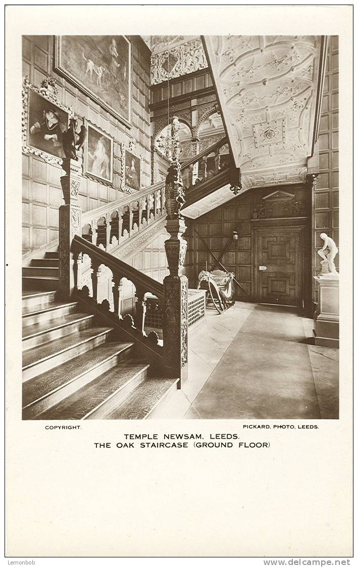 Britain United Kingdom Temple Newsam, Leeds, The Oak Staircase Old Postcard [P248] - Leeds