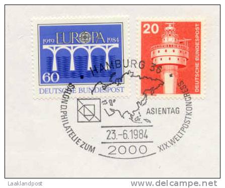 Germany Special Cover Day Of Asien, Hamburg 23-6-1984, Day Cancel ASIEN MAP, Sailing Ship - Aardrijkskunde