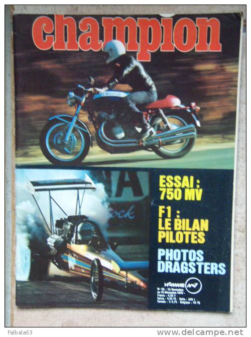 ++MOTO-AUTO-CHAMPION --N° 83--15 Novembre Au 15 Décembre 1972-Essai 750 MV- Photos  Dragsters-Etc... - Auto/Motorrad