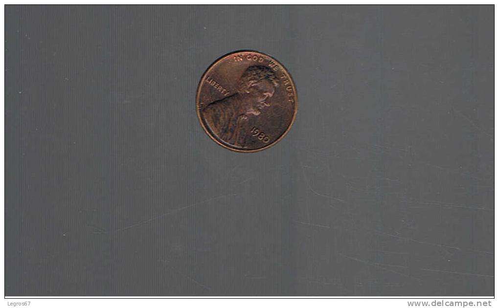 PIECE DE 1 CENT USA 1980 - 1959-…: Lincoln, Memorial Reverse