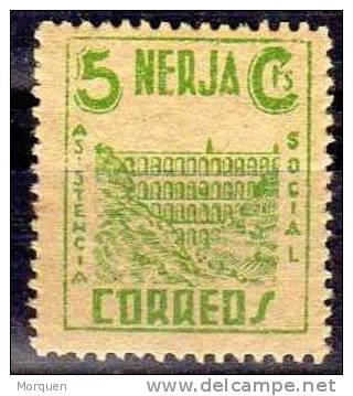 Sello Asistencia Social NERJA 5 Cts Verde Claro, Guerra Civil * - Spanish Civil War Labels
