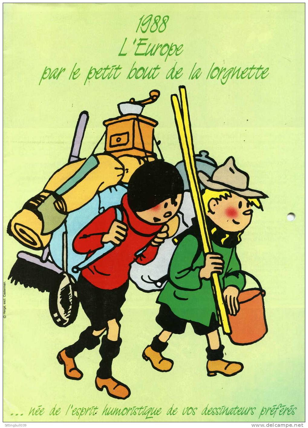 HERGE. CALENDRIER 1988 L'EUROPE PAR LE PETIT BOUT DE LA LORGNETTE Par Vos Dessinateurs Préférés.FED. SCOUTS CATHOLIQUES. - Agendas & Calendarios