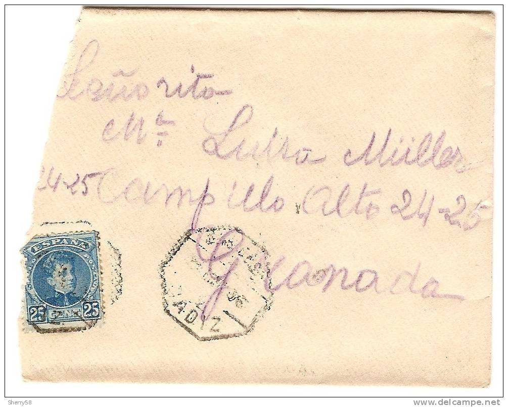 1901-ED248-25cts. Sobre CARTA De Cadiz A Granada. Mat. Ambulante De Cadiz - Storia Postale