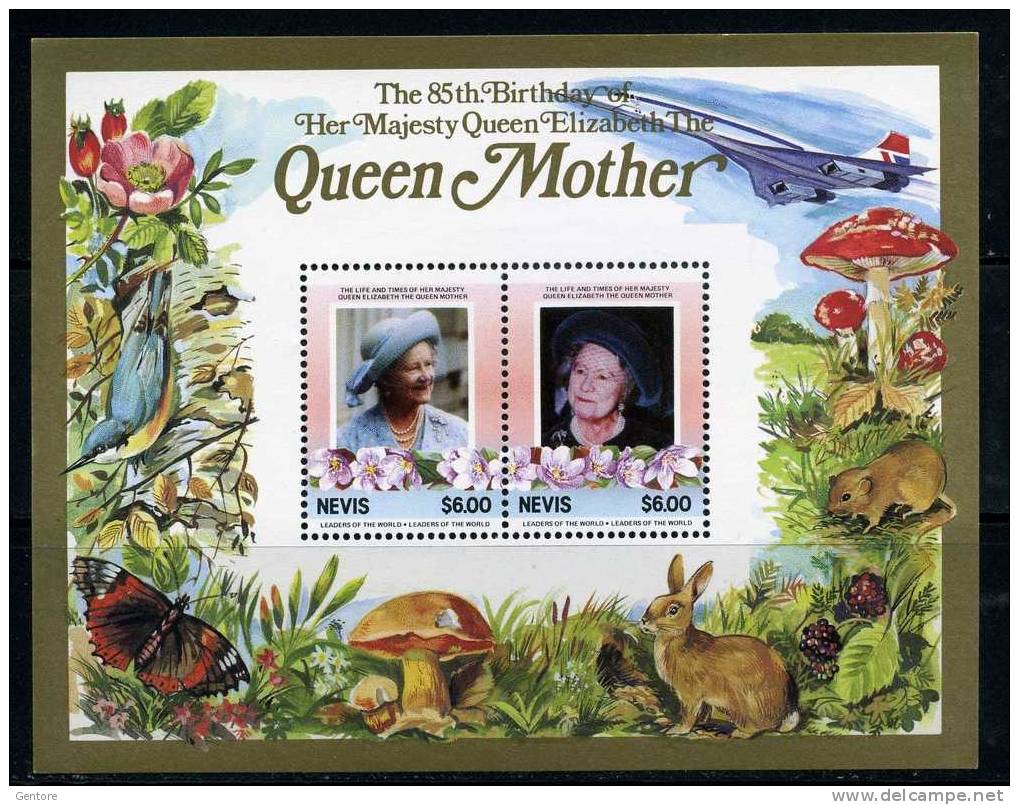 NEVIS 1985 Birthday Of Queen Mother Block Yvert Cat. N° 6/7  Absolutely Perfect MNH ** - St.Kitts And Nevis ( 1983-...)