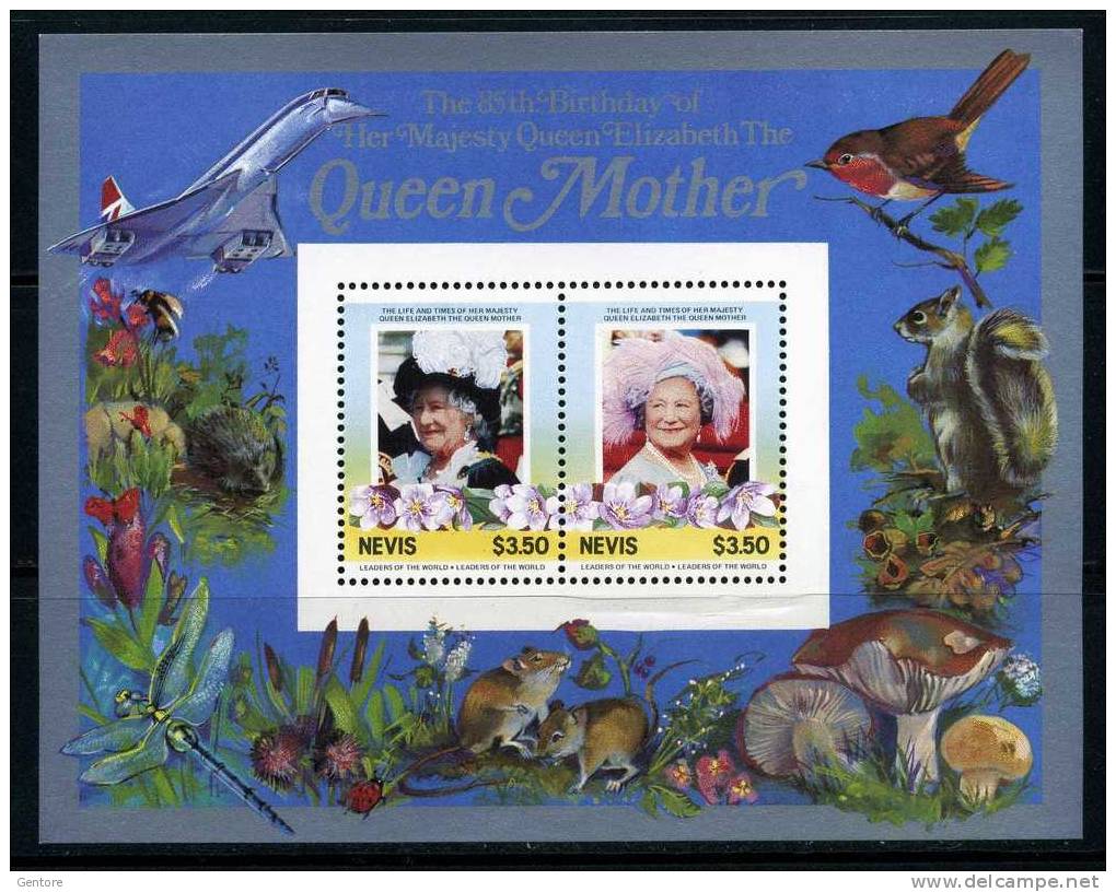 NEVIS 1985 Birthday Of Queen Mother Block Yvert Cat. N° 6/7  Absolutely Perfect MNH ** - St.Kitts And Nevis ( 1983-...)