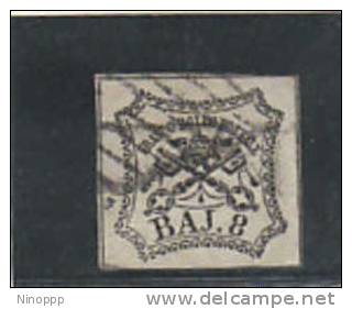 Italian States, Roman States-1852 8Baj White Used , Signed - Estados Pontificados