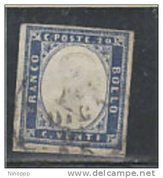 Italian States, Sardinia-1861 20c Blue Used Stamp And Signed - Sardinië