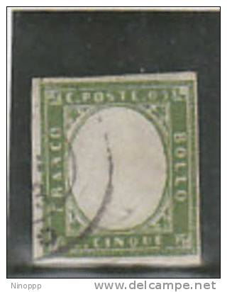 Italian States, Sardinia-1862 5c Green Used And Signed Stamp - Sardegna