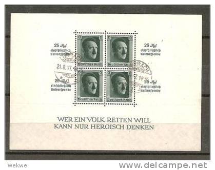 DSP134c/  Block 9, Kulturspendeblock, Tagesstempel Lörrach 1937 - Blocks & Kleinbögen