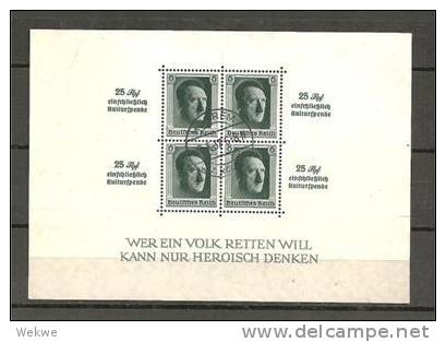 DSP134d/ Kulturspende 1937 (Block 9) Tagesstempel - Blocks & Kleinbögen